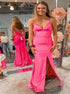 Mermaid Spaghetti Straps V Neck Satin Lace Up Prom Dress with Slit LBQ3863